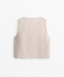 Oysho Топ с завязками из 100% льна, песочный меланж