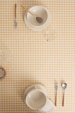 ZARA HOME ХЛОПКОВАЯ СКАТЕРТЬ В КЛЕТКУ, ВАНИЛЬНЫЙ