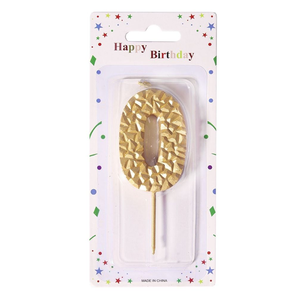 Свеча для торта Alingar, 5-6 см, на пике, "Цифра 0", цвет золото, блистер с европодвесом