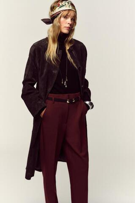 ZARA БРЮКИ С ВЫСОКОЙ ПОСАДКОЙ И РЕМНЕМ, БУРГУНДИ
