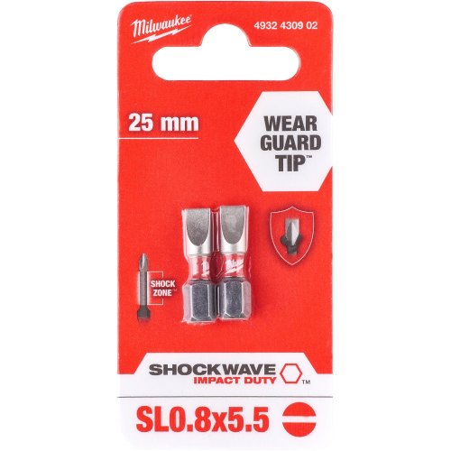 Бита Milwaukee SHOCKWAVE SL0,8x5,5 25мм 2шт