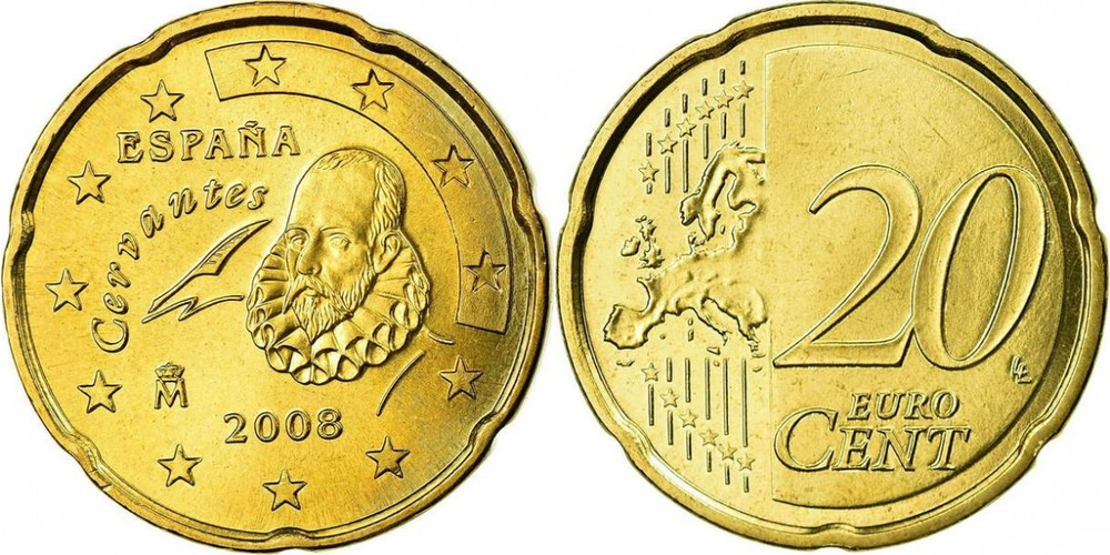 Испания 20 евроцентов, 2007-2009 XF