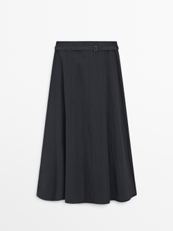 Massimo Dutti Длинная юбка с поясом, серо-синий