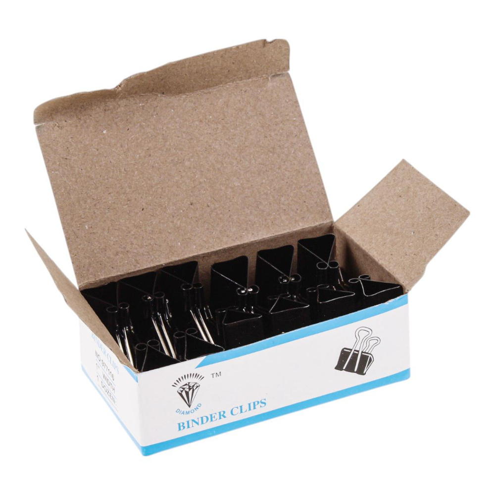 Зажимы для бумаг 25мм, 12 шт, черные, картонная коробка