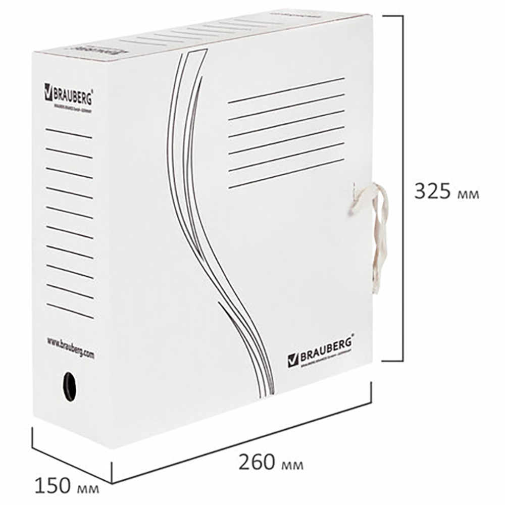 Папка архивная с завязками А4(325х260 мм), 150 мм, до 1400 листов, плотная, микрогофрокартон, БЕЛАЯ