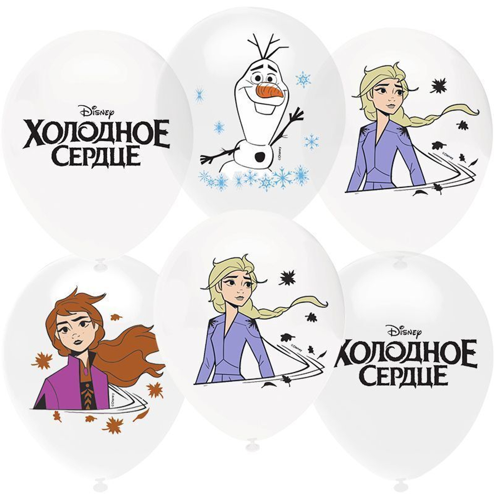 Воздушный Шар (12''/30 см) Холодное сердце, Белый (200)/Прозрачный (600), кристалл, 1 ст