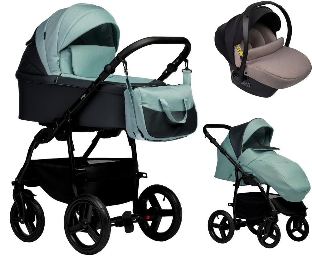 Детская коляска Indigo Impulse Eco 3 в 1 с автокреслом Avionaut Cosmo Beige Ie07 серая кожа/шалфей