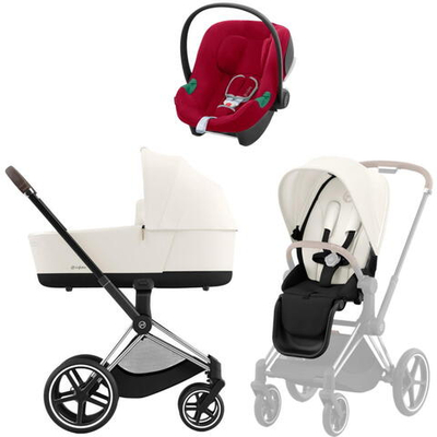 Коляска 3 в 1 Cybex Priam IV Chrome Brown complete и автокресло Aton B2 i-Size Dynamic Red Off White