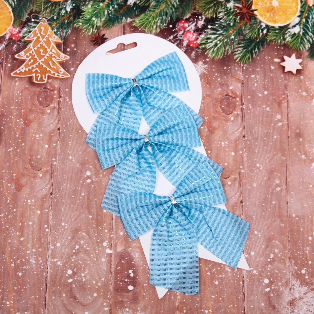 Бант на ёлку «Волшебство» 11*12 см (набор 3 шт), Голубой