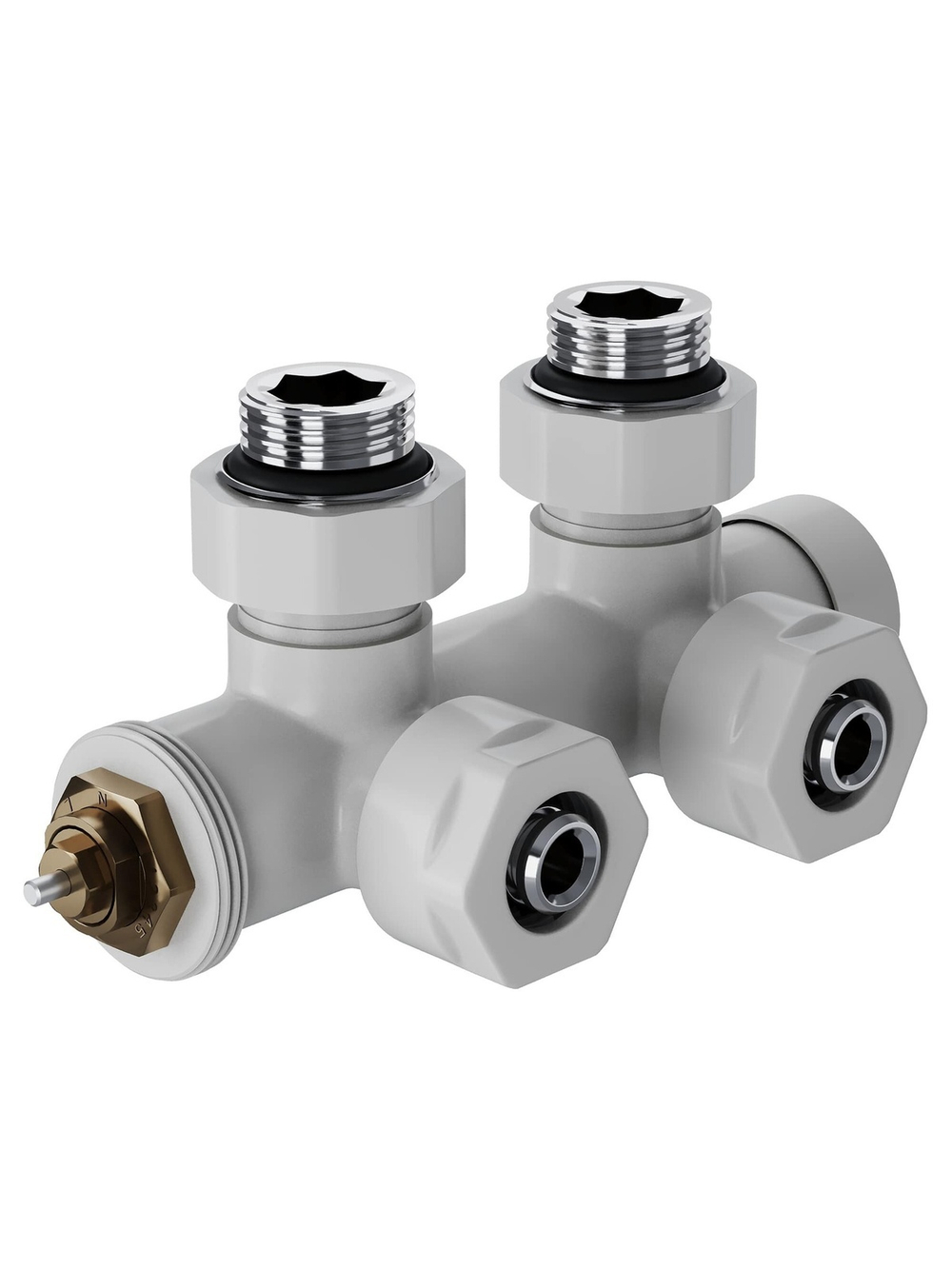 Узел нижнего подключения термостатический угловой Royal Thermo Design Pro 15мм М30х1,5 (Белый)