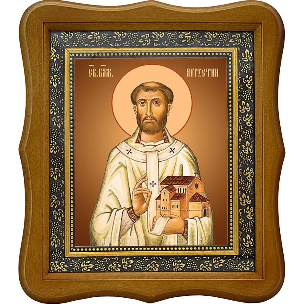 Августин Аврелий, Блаженный, Иппонийский, епископ. Икона на холсте. В киоте 15 х 18 см.