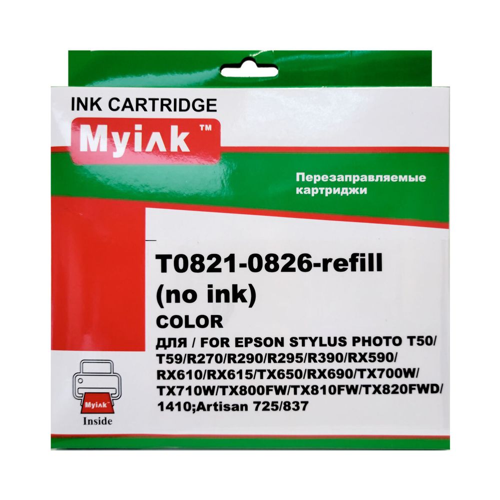 Картриджи ПЗК (T0821-T0826) для Epson St Photo R270/290/295/390/RX590/TX700/T50/1410, автосброс, 6 шт. MyInk