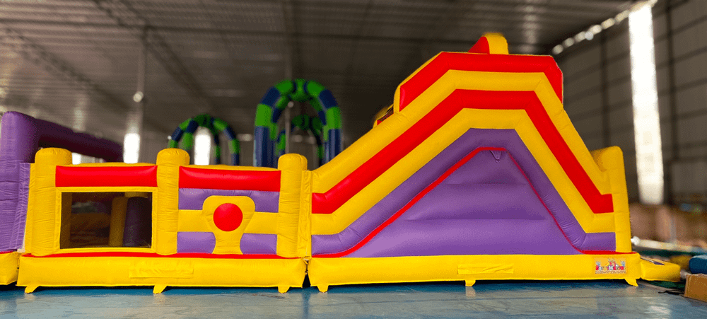 Надувная полоса препятствий “Веселые старты”, 4 отдельных блока, 20*3,5*4,5 м.