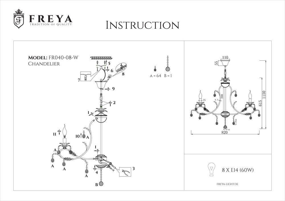 Подвесная люстра Freya FR3040-PL-08-WG