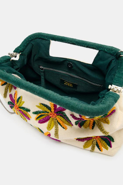 ZARA СУМКА-МЕШОК С БУСИНАМИ И ПРИНТОМ, РАЗНОЦВЕТНЫЙ