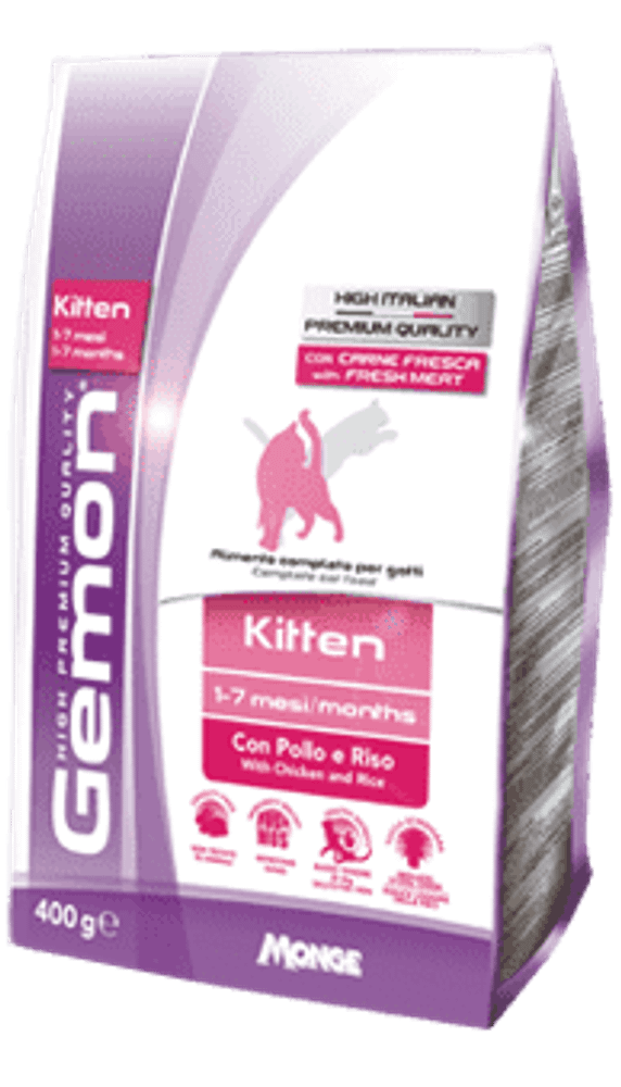 Сухой корм Gemon Cat Kitten корм для котят с курицей и рисом, пакет 400 г