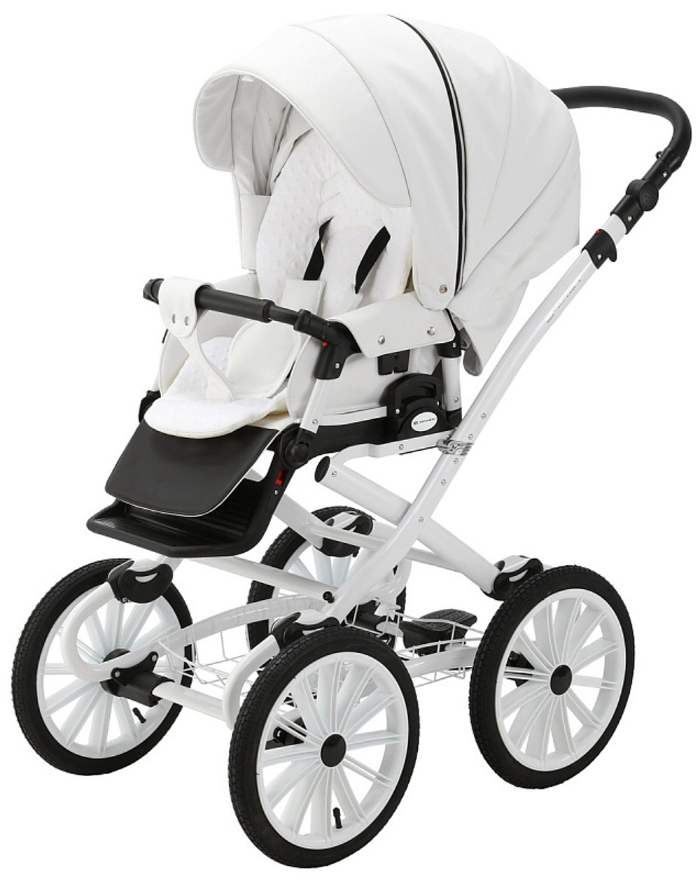 Детская коляска Adamex Chantal Retro Deluxe 2 в 1 C104A (БЕЛАЯ 100% КОЖА-ХРОМ.МОЛНИИ)