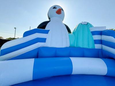 Надувной наземный аквапарк «Морское царство 3» с фигурой пингвина, 21*20*6 м