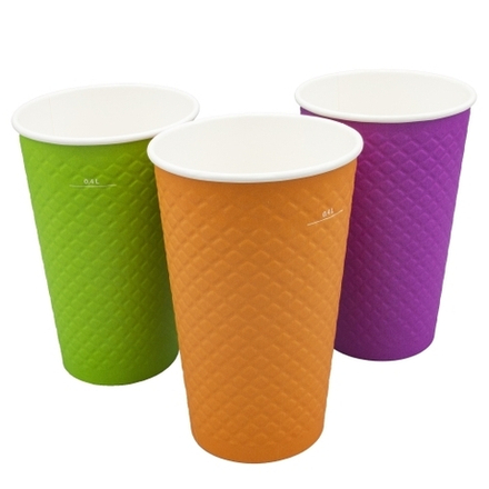 Стаканы бумажные двухслойные 400/473мл DW16 "Waffle Color" (25/500шт)