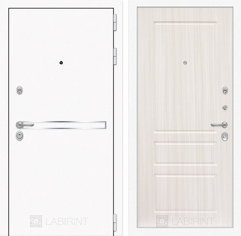 Входная металлическая дверь Лабиринт Лайн Вайт (Line White) 03 Сандал белый (Белые входные двери)