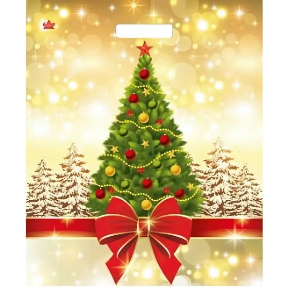 Пакет ПЭ с вырубной ручкой 38х45+6 (60) Тико НГ глянец (мерцание праздника) Россия