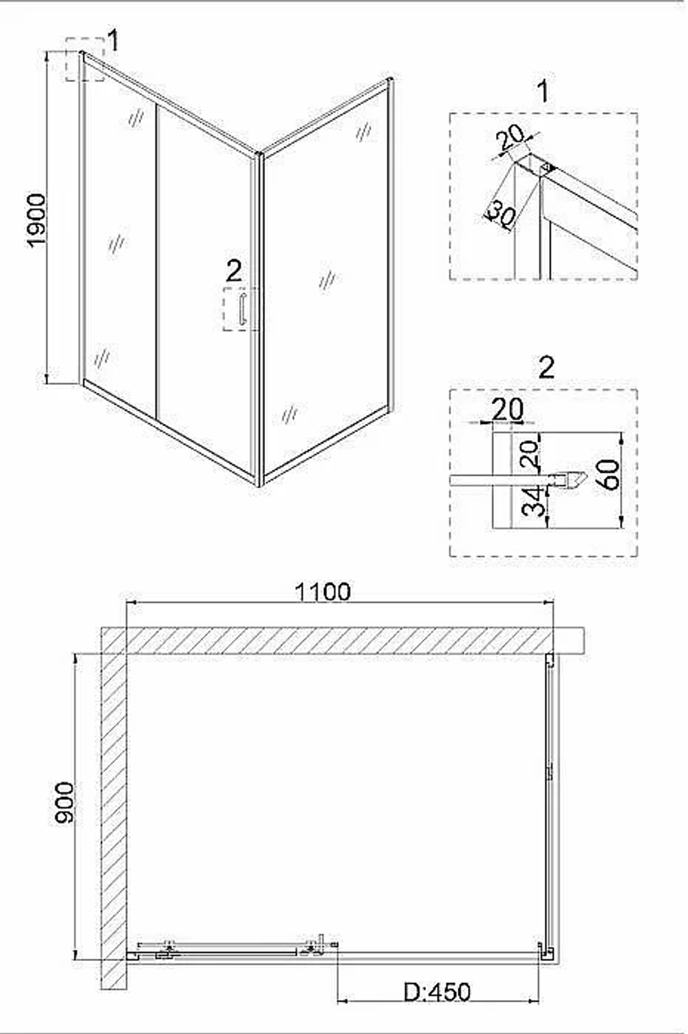 Душевой уголок Niagara Nova NG-62-11A-A90, 110 x 90 раздвижной, прозрачный