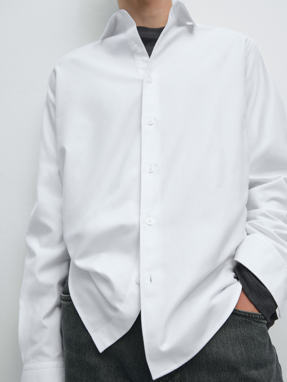 Massimo Dutti Рубашка прямого кроя в рубчик, белый