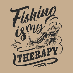 принт Fishing is my therapy черный для бежевой футболки