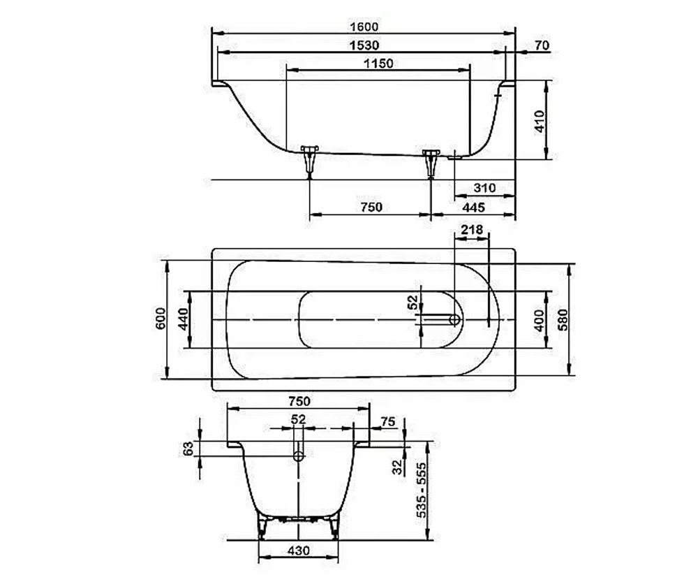 Ванна стальная Kaldewei Saniform Plus 372-1 160х75 112500013001 Easy-clean белый