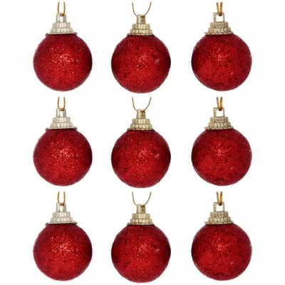 Новогодние шары 3 см (набор 9 шт) «Блестящее напыление», красный