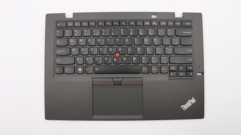 Верхняя панель с клавиатурой (топкейс) для ноутбука Lenovo ThinkPad X1 Carbon 3rd Gen FingerPrint, черная, с подсветкой, раскладка - Индия (00HT336)