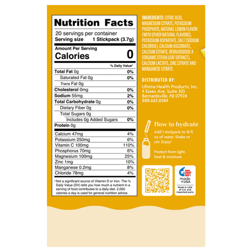 Ultima Replenisher, смесь для приготовления электролитического напитка, со вкусом лимонада, 20 стиков, 3,7 г (0,13 унции) каждый