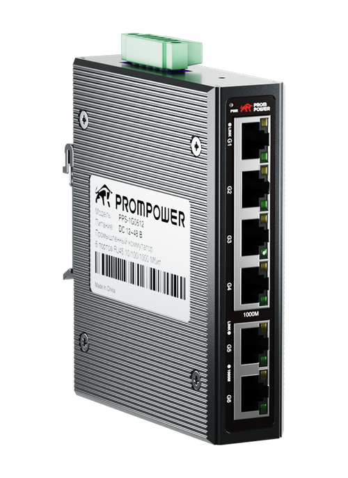 Промышленный коммутатор PPS-1G0612, 6 портов, 4-10/100/1000M RJ45  + 2-10/100/1000M uplink, DC12-48V
