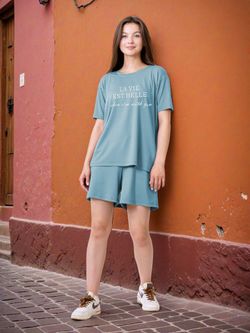 С-1430 Пижама из вискозы (шорты и топ)+ПРИНТ