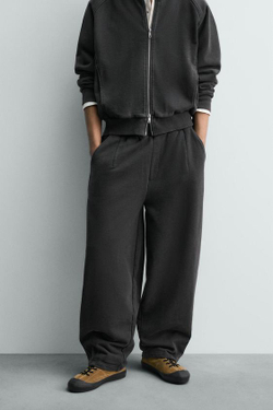 ZARA ДЖОГГЕРЫ BALLOON FIT С ЭФФЕКТОМ ПОТЕРТОСТИ - LIMITED EDITION, ТЕМНЫЙ АНТРАЦИТ