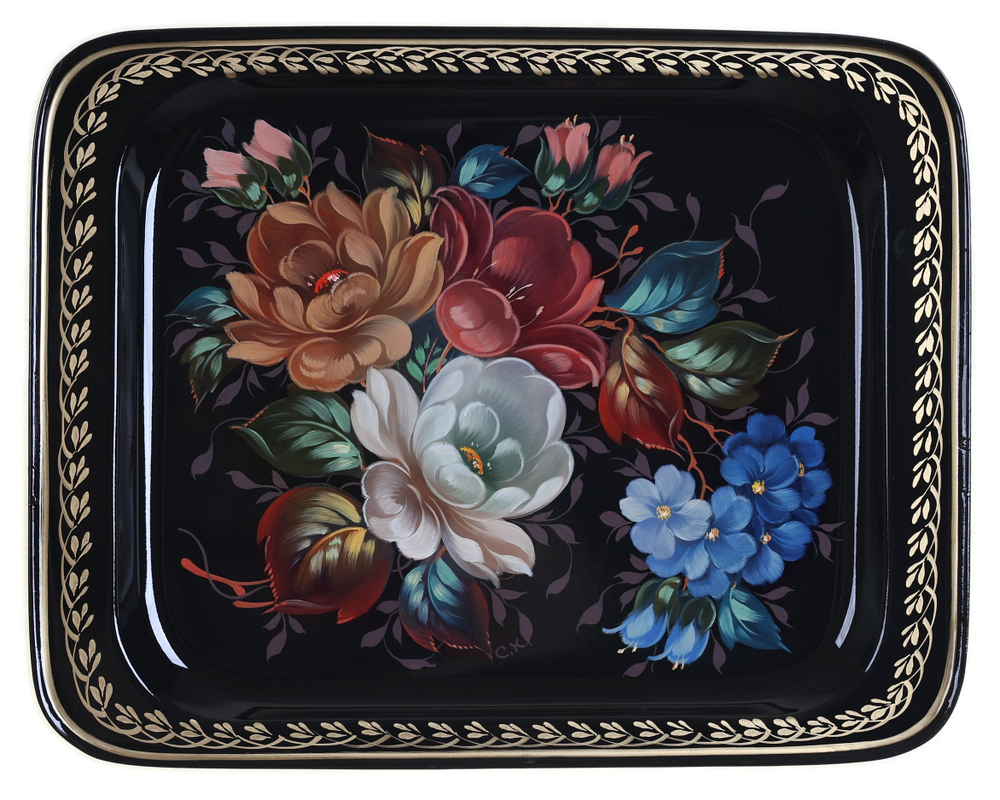 Жостовский поднос декоративный, размер 33х26 см (A13), металлический
