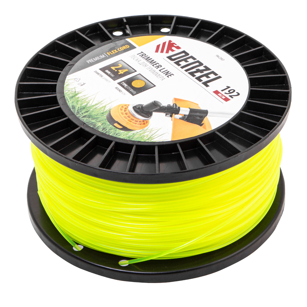 Леска для триммера круглая, 2,4мм х 192м, на DIN катушке FLEX CORD// Denzel
