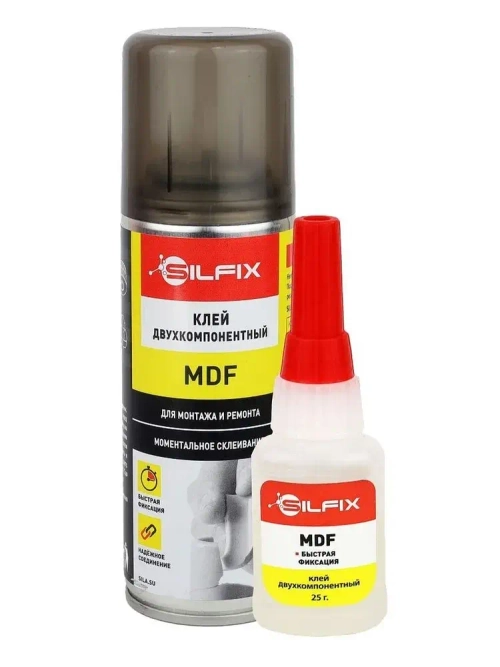 Двухкомпонентный супер клей с активатором SILFIX MDF (25гр+100мл), набор экспресс склеивания