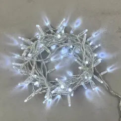 Светодиодная гирлянда с колпачком 100 холодных белых LED ламп 10 м., 24В., прозрачный провод ПВХ, IP65, LTC (PST100CAP-10-1W)