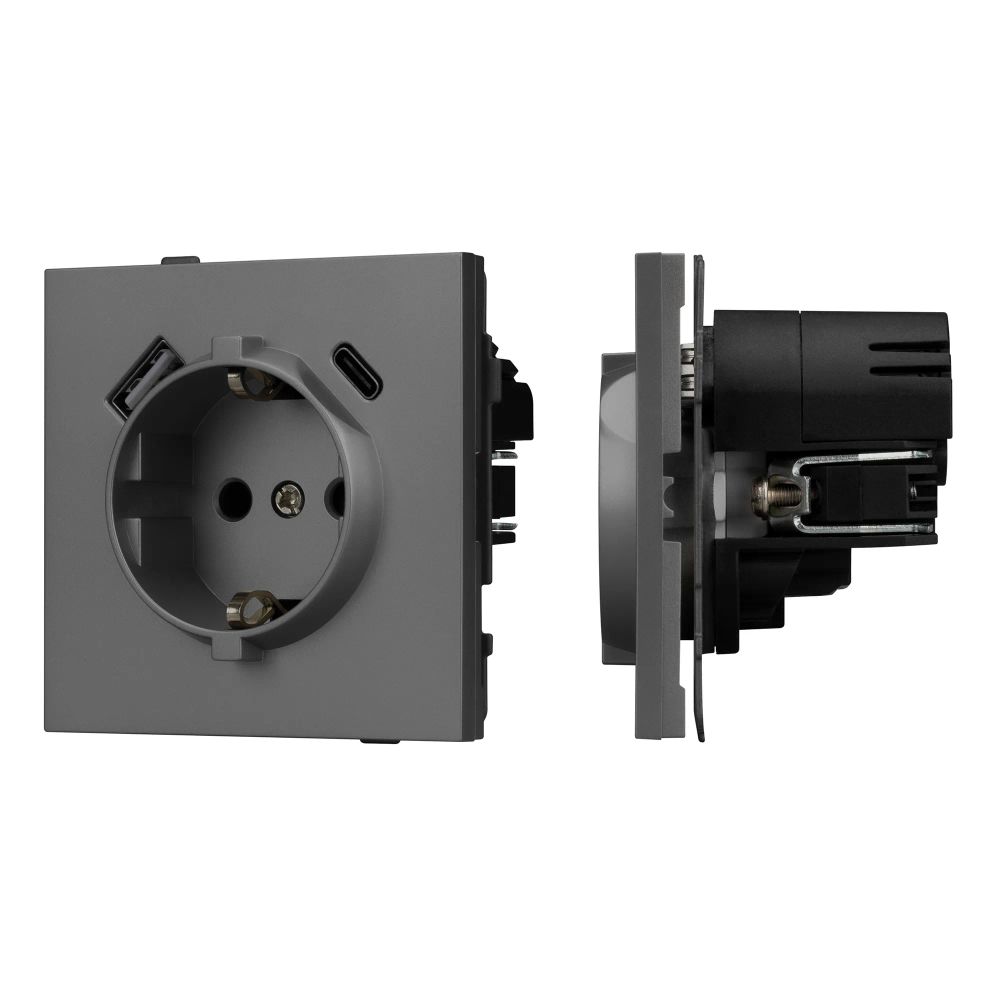 Механизм розетки с USB зарядкой SCT-TENDO-MUAC-SFPL-GR (230V, 16A) (Arlight, Матовый графитовый) 054609