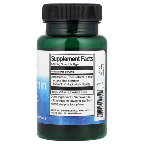 Swanson, Астаксантин, 4 мг, 60 мягких таблеток