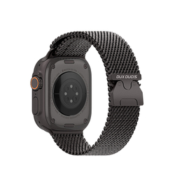 Ремешок из нержавеющей стали серого цвета (Gun-grey) от Dux Ducis для смарт часов Apple Watch 42, 44, 45, 46, 49мм, серия Milanese Air Series (миланская петля)