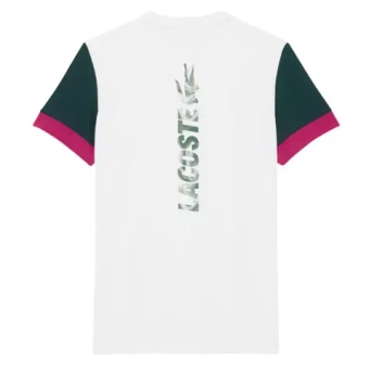 Мужская теннисная футболка Lacoste Sport Printed Colour-Block - white/green/fuchsia pink