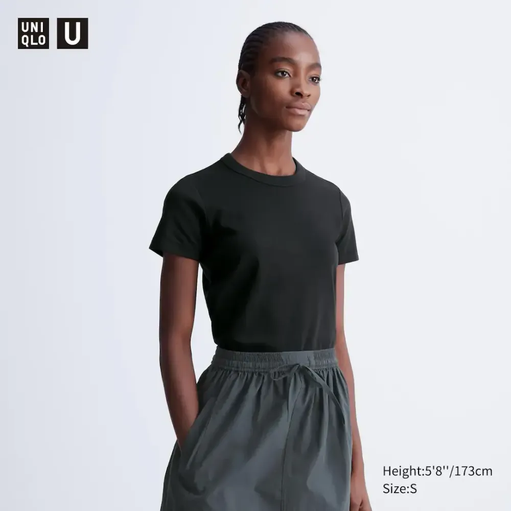 UNIQLO ФУТБОЛКА С КРУГЛЫМ ВЫРЕЗОМ, ЧЕРНЫЙ