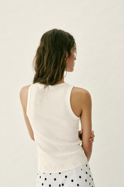 ZARA ТОП В РУБЧИК БЕЗ РУКАВОВ, ЖЕЛТОВАТО-БЕЛЫЙ