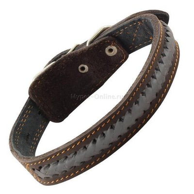 Ошейник двойной кожаный "Коса светоотражающая", 25*580мм, Gamma