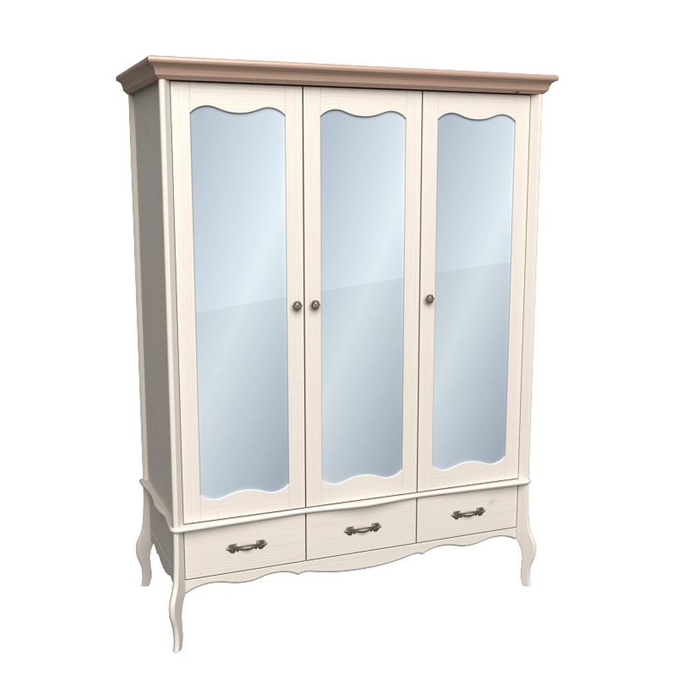 Шкаф 3х дверный «Прованс» с зеркальными дверями бежевый воск/антик