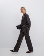 Брюки прямые из искусственной кожи шоколад