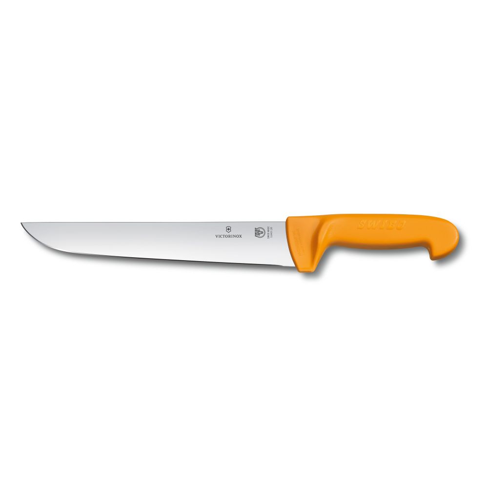 Фото нож мясника / нож для забоя VICTORINOX Swibo с лезвием из нержавеющей стали 21 см и рукоятью из пластика жёлтого цвета с гарантией