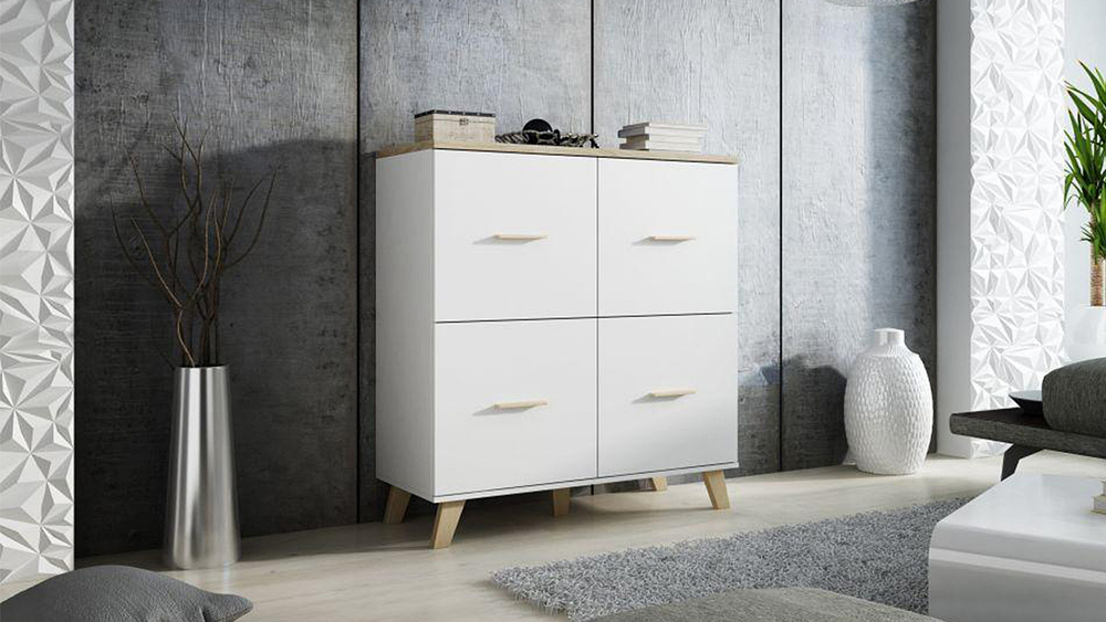 Комод Мелания 4 Белый 101/ Клен 375 110*45*119 см, Белый 101/Клен 375   Фиеста